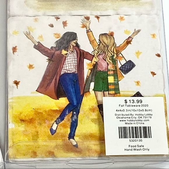 Rongrong Girls Fall Ceramic Coasters Set of 8 - Picture 4 of 7